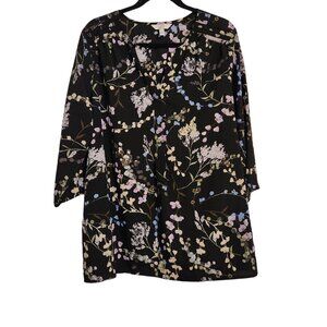 Croft & Barrow Floral Print Blouse On Black Background Size XXL